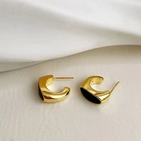 srcoi minimalist black enamel arc metal earrings female temperament geometric small square shape modern encanto stud earrings