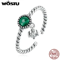 wostu 925 sterling silver vintage green malachite open twist rings for women handmade round natural stone cz link ring cqr853