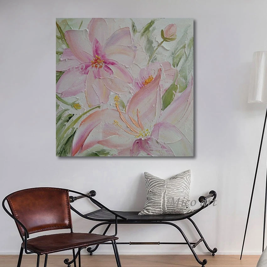 Картина на холсте с розовыми цветами настенное украшение для детского сада