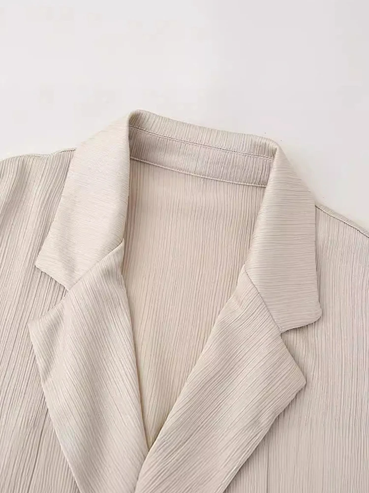 Женский однотонный костюм со складками свободный пиджак с длинным рукавом