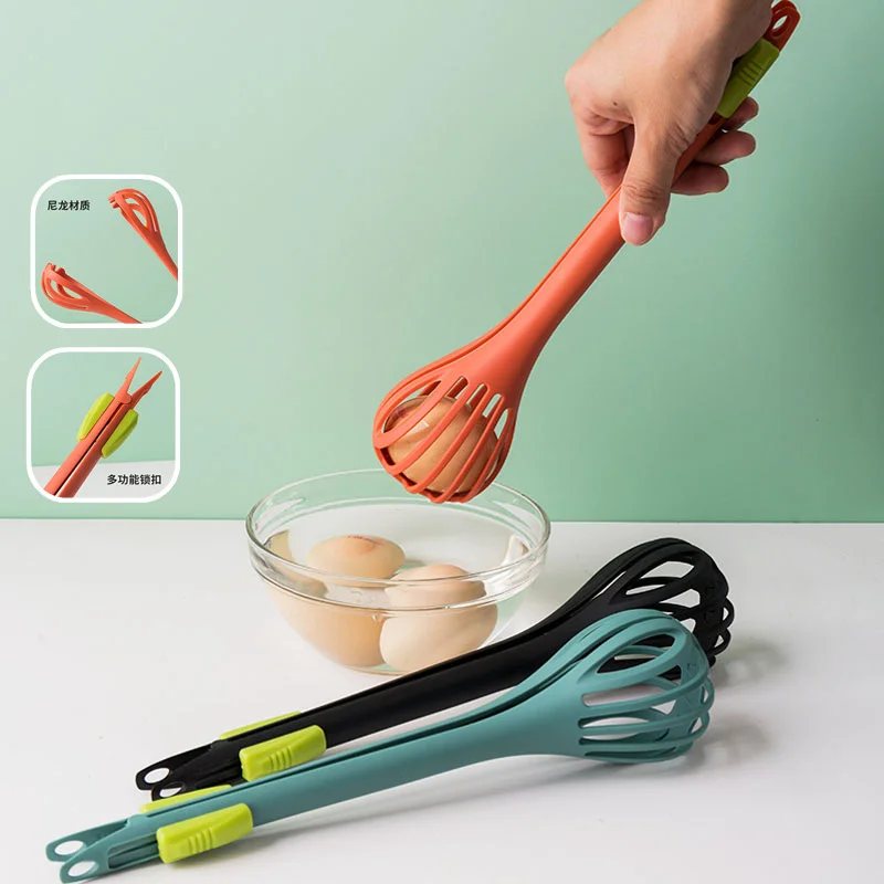 

Multifunctional Egg Beater Manual Kitchen Whisk Plastic Spaghetti Bread Food Tongs Heat Resistant Stirrer Chef Mixer Clip