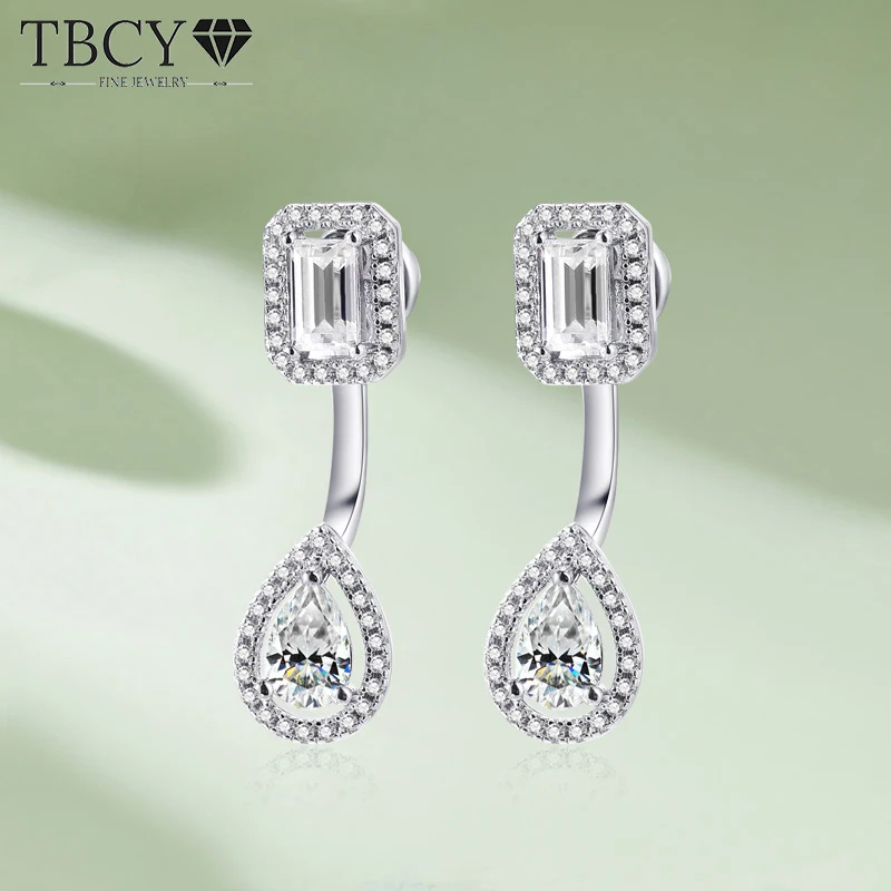 

TBCYD 2CT Pear Emerald Cut Moissanite Drop Earring For Women S925 Sterling Silver With GRA Dangle Stud Earring Fine Jewerly Gift