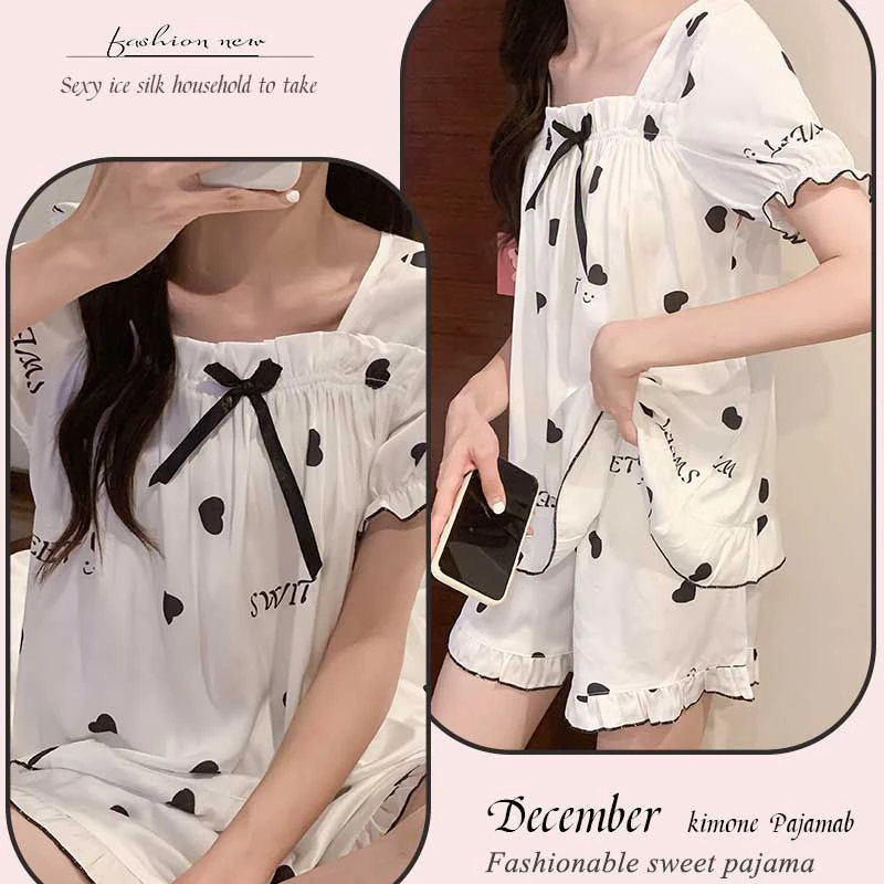 Pajamas Women's Summer Thin Short-sleeved Two-piece In Style Sweet and Cute Girl Home Suit Comfortable and Breathable Sleepwear