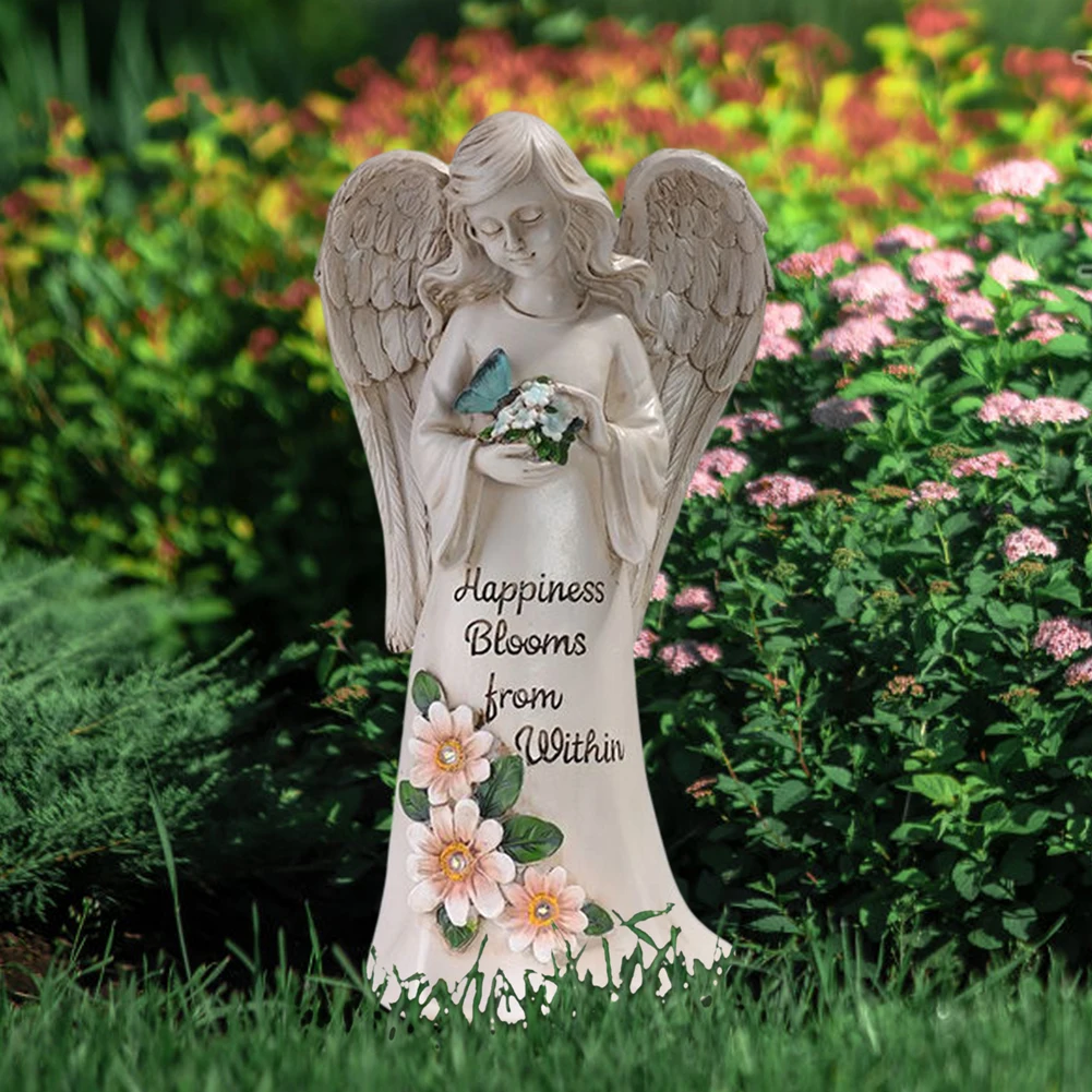 

Изысканная Статуя на солнечной батарее с изображением девочки-ангела, цветочное украшение, в форме феи, лампа на солнечной батарее, Декор для дома, сада, двора