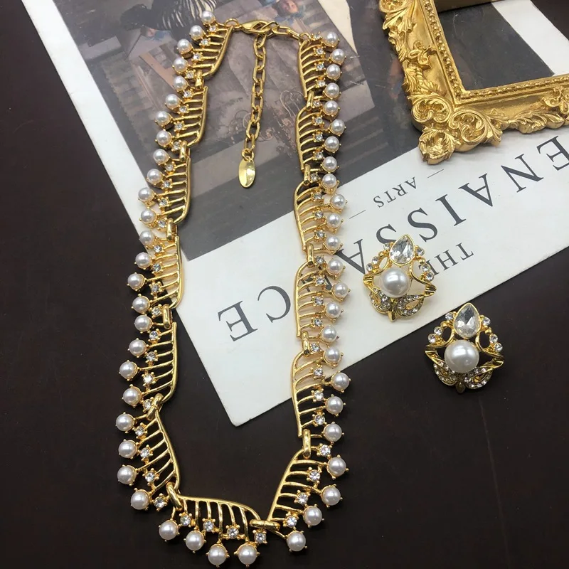 

Современное ощущение классического драгоценного камня, жемчужное ожерелье с бриллиантами, серьги, западный ветер, восстановление древних путей, ожерелье, серьги