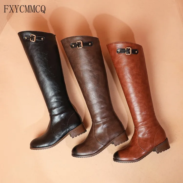 

FXYCMMCQ Women's New Winter Mid-heel Tactile European and American Knight Thickened Warm Boots 61-43