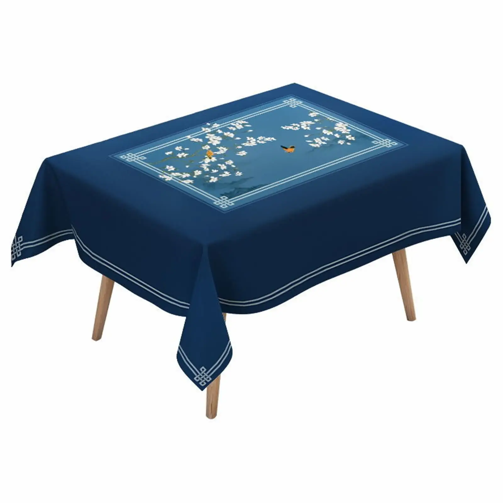 

Скатерти из хлопка и льна, водонепроницаемые чехлы для стола с птицами и цветами, веточки, темно-синий обеденный стол, украшение журнального...