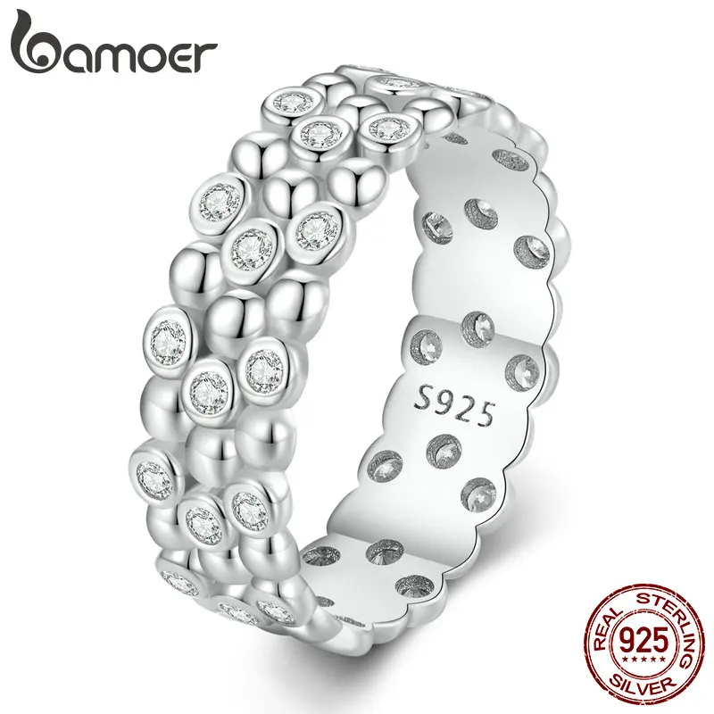 

Bamoer 925 Sterling Silver Multi-layer Bean Ring Shiny Zircon Eternity Band for Women Anniversary Gift Simple Fine Jewelry