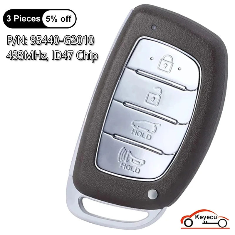 

KEYECU 4 Buttons 433MHz ID47 chip for Hyundai Ioniq 2017 2018 2019 Auto Keyless Go Smart Remote Control Key Fob 95440-G2010