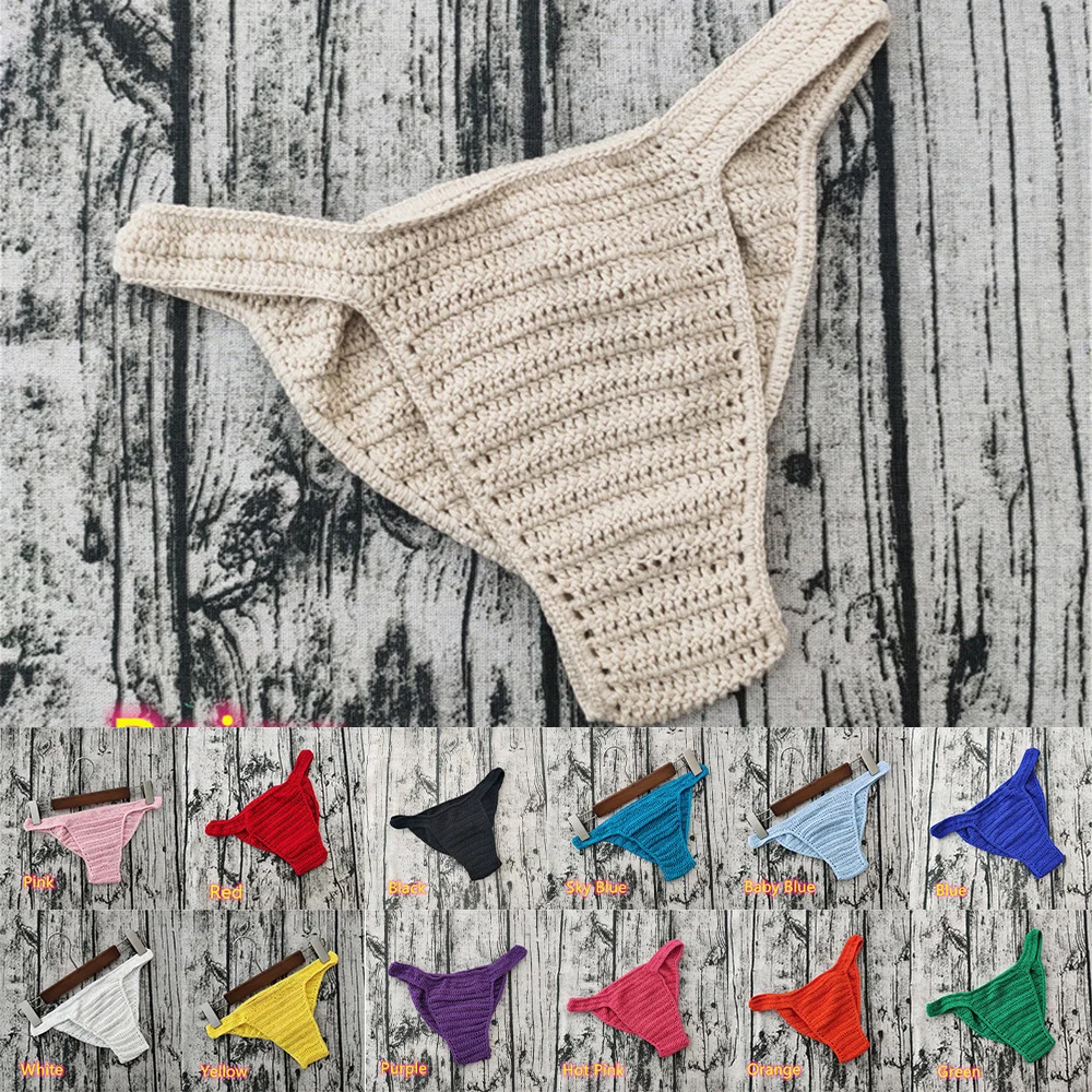 

Hand Crochet Low Rise G String 2023 Men Women Swimming Sunbathing Bikini Thong Breathable Underwear Sexy Sissy Panties A50