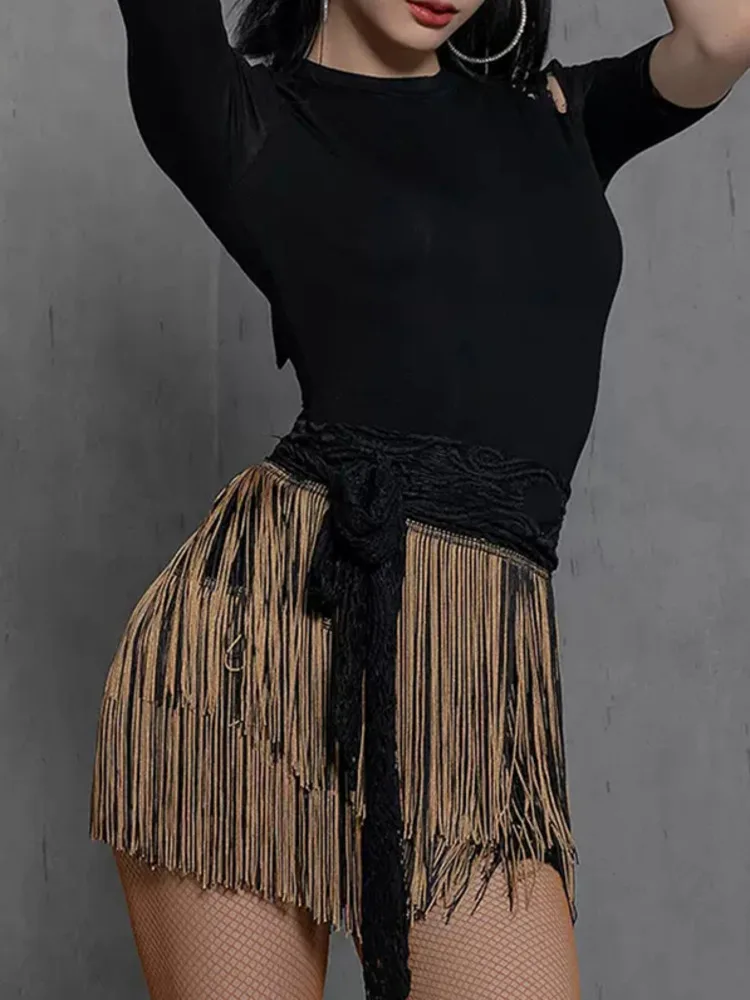 

Юбка женская Латиноамериканская с высокой талией, элегантный праздничный бандажный платок с кисточками для танцев и девушек, одежда для тренировок, для латиноамериканцев