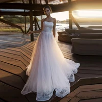 high quality wedding dresses strapless open back applique boat neck satin print 2022 summer floor length gowns robe de ma