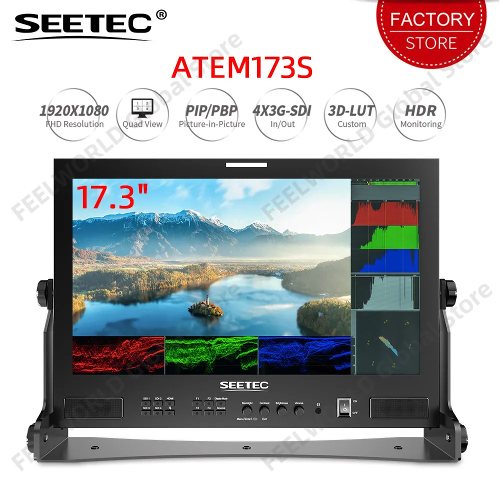 SEETEC ATEM173S 17.3 Inch Multi Camera Broadcast Production Monitor with 3D LUT HDR Waveform HDMI 4XSDI In Out 1920x1080 GPI UMD