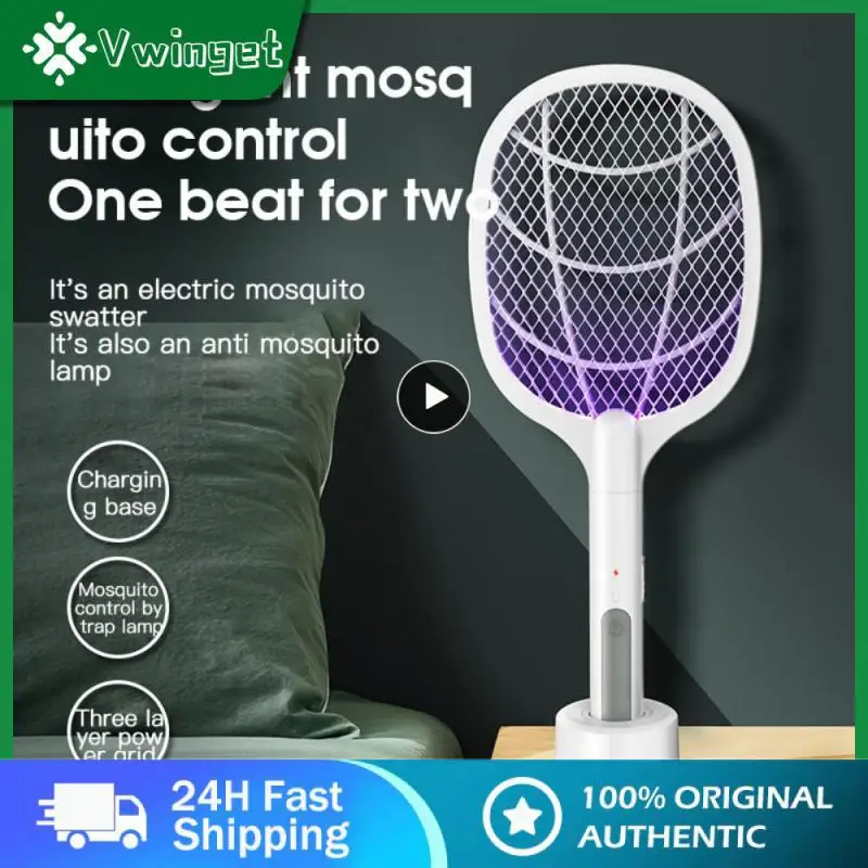

2/3/5PCS Electric Insect Racket With Base Holder 2 In 1 Electric Mosquito Swatter Usb Rechargeable 3000v Bug Zappers