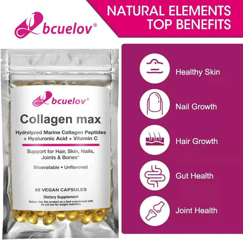 

Bcuelov Collagen Max Hydrolyzed Marine Collagen Supports Nail Growth, Hair, Skin, Nails, Joints, and Bone Intestinal Health