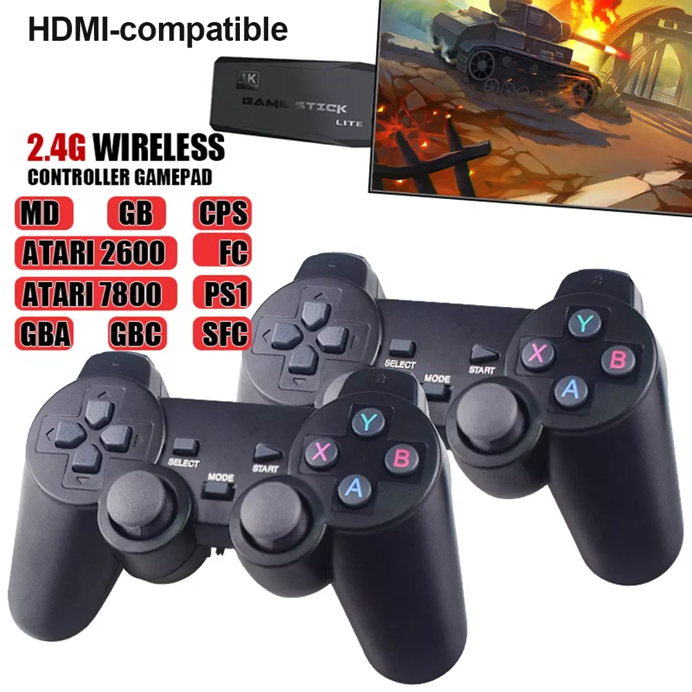 

4K HD Video Game Console 64GB 10000 Games 40 Emulators Game Player Retro TV Game Stick Double Wireless Controller For PS1/GBA/FC