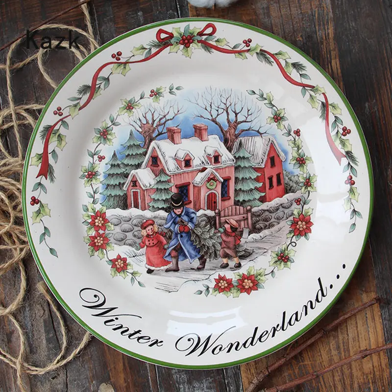 

Creative Christmas Ceramic Plates American Winter Style Pasta Steak Dinner Plate Salad Dish Dessert Dishes Western Tableware