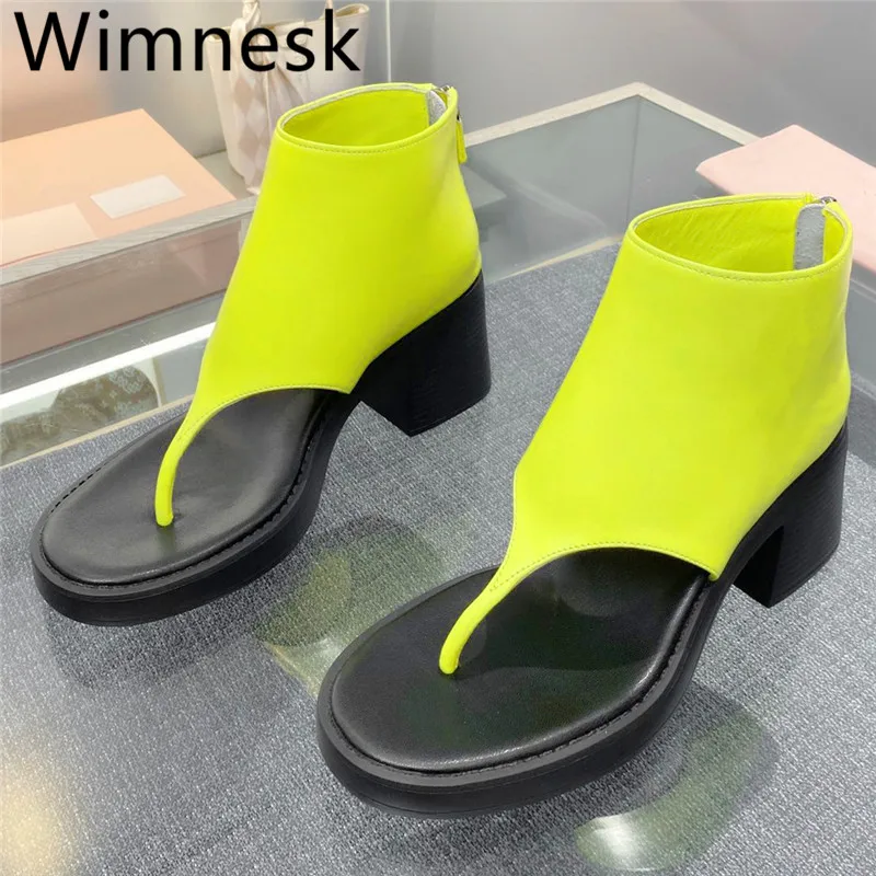 

Summer New Round Toe High Heel Pinch Toe Sandals Boots Woman Chunky Heel Genuine Leather Rear Zipper Fashion Shoes Women 2023