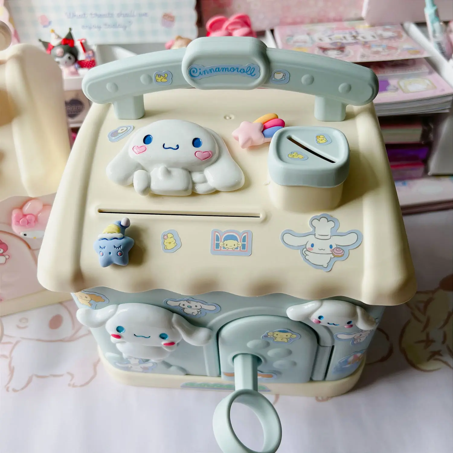

Sanrio Cinnamoroll Cute Girl Heart Shape Desktop Children Piggy Bank Storage Box Melody Money Coin Bank my melody DIY