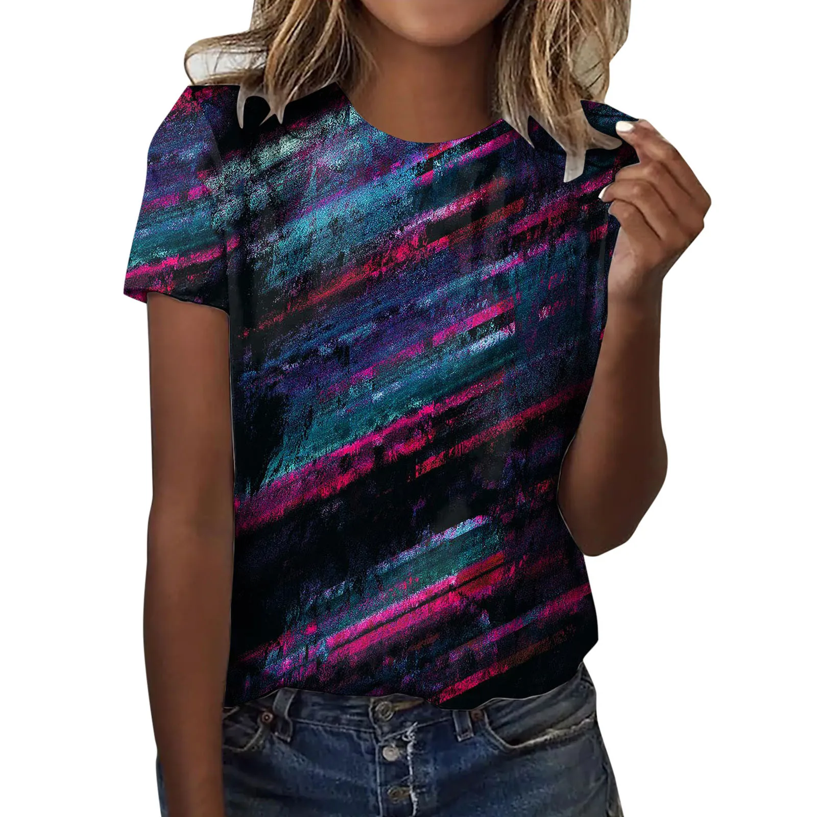 

Loose Tunic For Womens Casual Summer Tops Floral Short Sleeve Round Neck Tee T Shirt Flower Tops Women Casual Burnout Tee Shirts