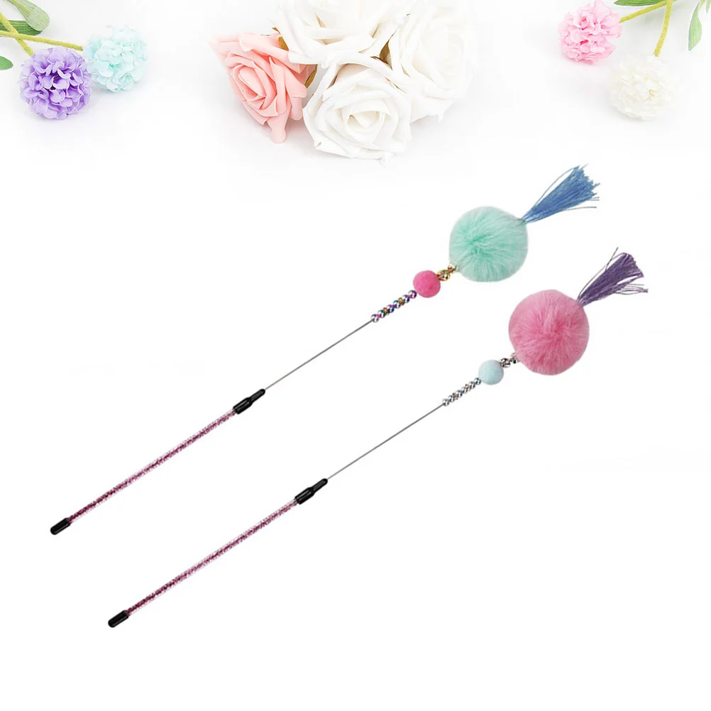 

2pcs Hair Ball Tassel Pet Funny Toy Bell Stick Teaser Training Wand for Cats Kitten (1pcs Light Blue, 1pcs Light Pink)