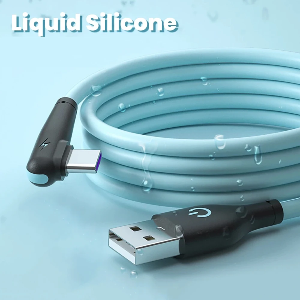 

90 Degree Elbow Liquid Silicone 5A USB Type C Cable Quick Charge For Huawei P40 P30 Mate 20 Honor 10X USB C Cord Data Sync Wire