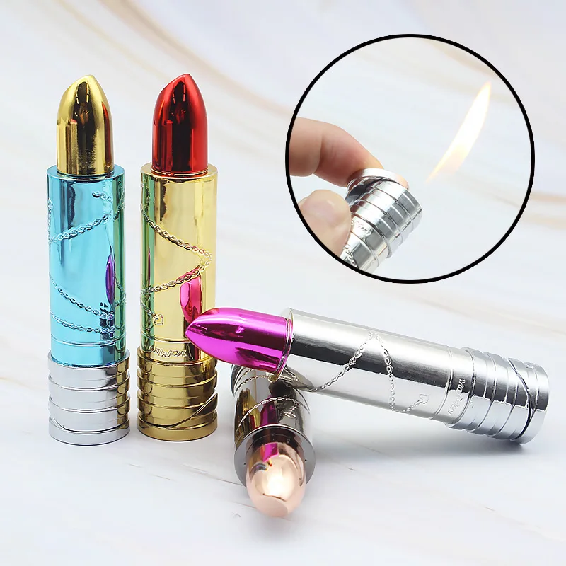 Wholesale Cylinder Lipstick Without Cap Inflatable Open Flame BBQ Butane Gas Lighter Lipstick Lighter For Women