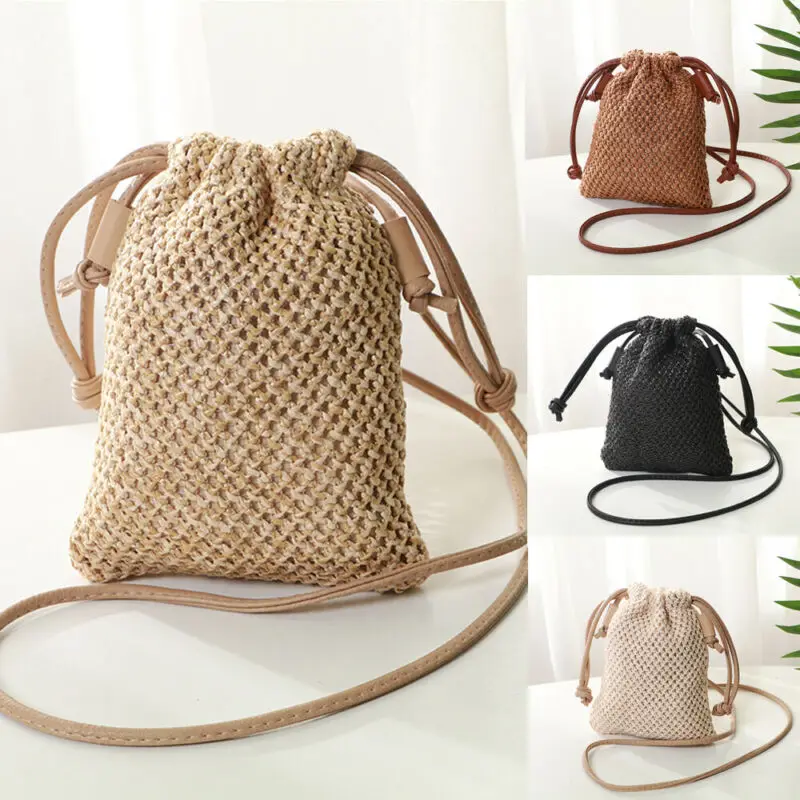 

2023 Fashion Women Handbag Ladies Straw Phone Bag Retro Rattan Handbags Woven Summer Beach Shoulder Bags Bolsa Feminina
