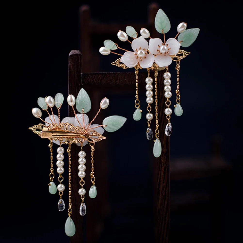 

Pair Clip Vintage Bobby Pin Retro Chinese Hair Accessoriespins Tassel Glass Barrettes Female Miss