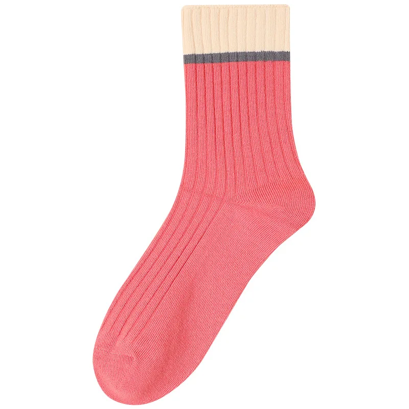 Classic New Loose Socks Women 200 Needles Cotton Knitting Rib Solid Colors 15 Kinds of 4 Seasons Basic Daily Women Socks