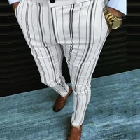 fashion mens slim trousers new business casual striped printed pants suit stripe slim all match casual pencil pants for work