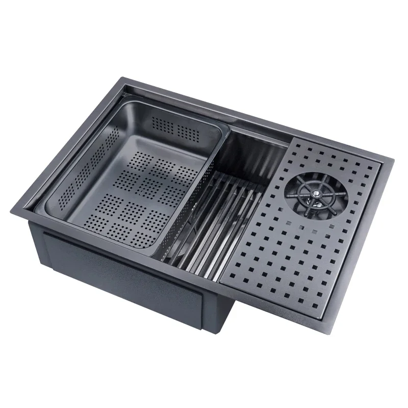 

Мойка из нержавеющей стали 304, нано, черная мойка для чашек высокого давления с дренажной занавеской, раковина для кофе, льда, кухонная раковина