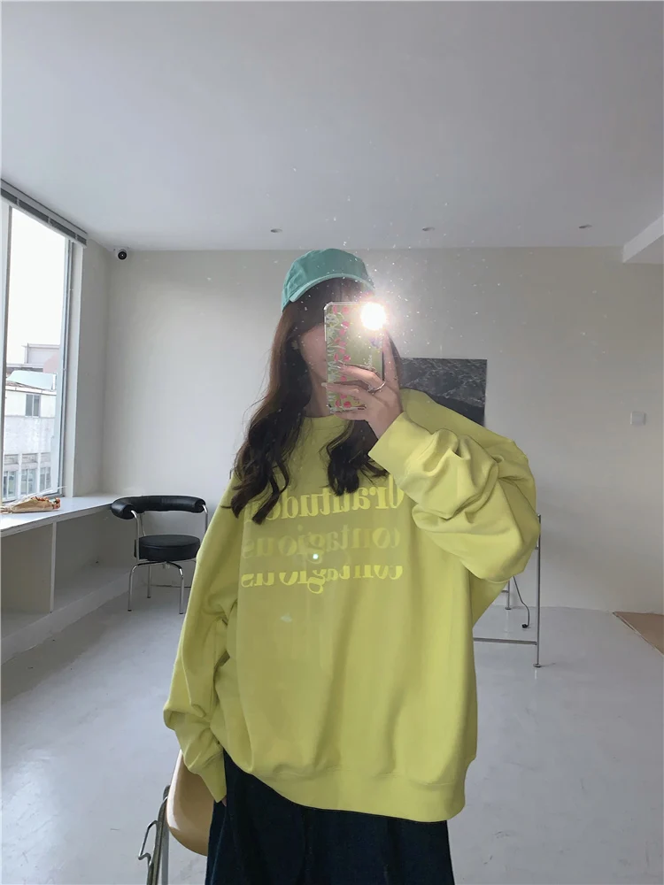 Корейская свободная толстовка с буквенным принтом Женский Осенний Топ длинным