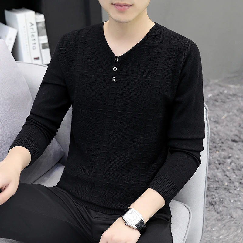 Новый мужской трикотаж с v-образным вырезом и пуговицами красивая нижняя рубашка
