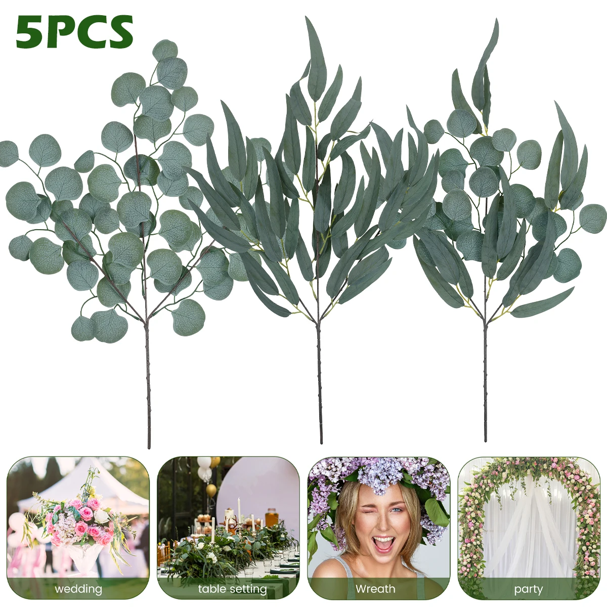 

5 шт., искусственные листья эвкалипта, 25,6 дюйма