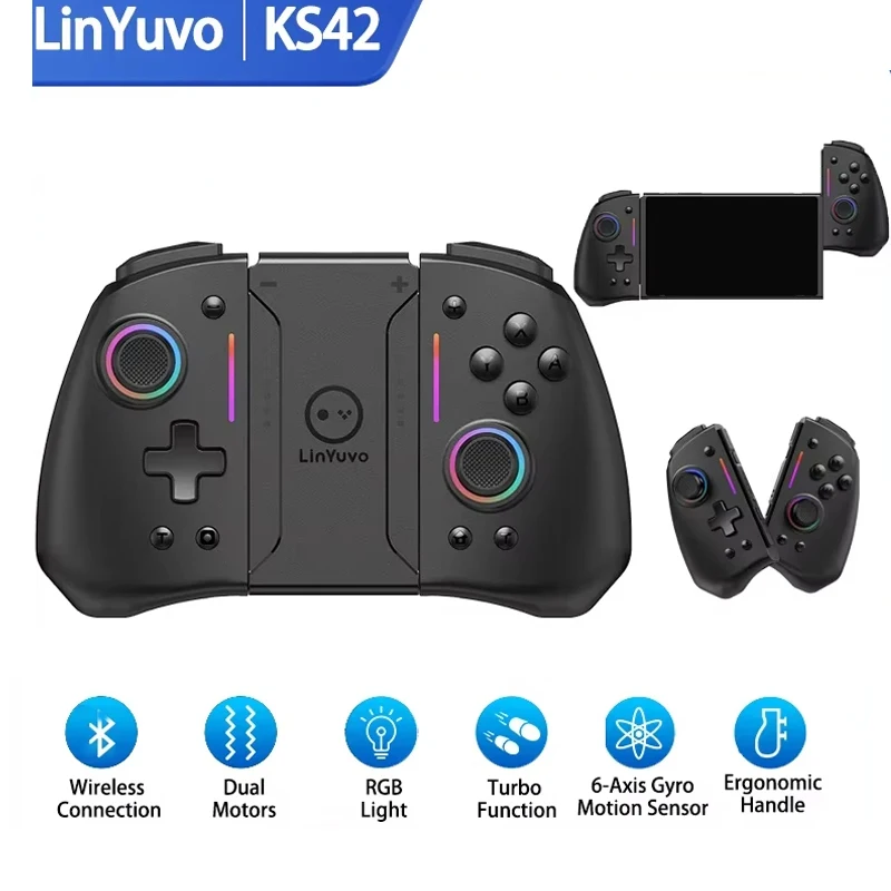 Фото Беспроводной геймпад LinYuvo Meteor Light с 8-цветной RGB-подсветкой для Switch/Lite/OLED, программируемый, с функциями Turbo и вибрации №2