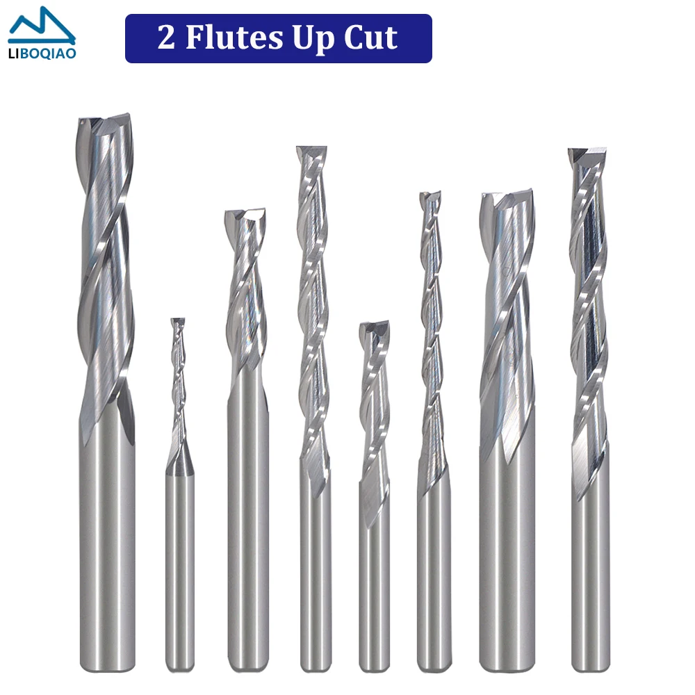 10Pcs/lot Two Flutes Solid Carbide End Mill CNC Router Bit Engraving Tools 3.175/4/5/6mm Up Cut Spiral Milling Cutter For Wood