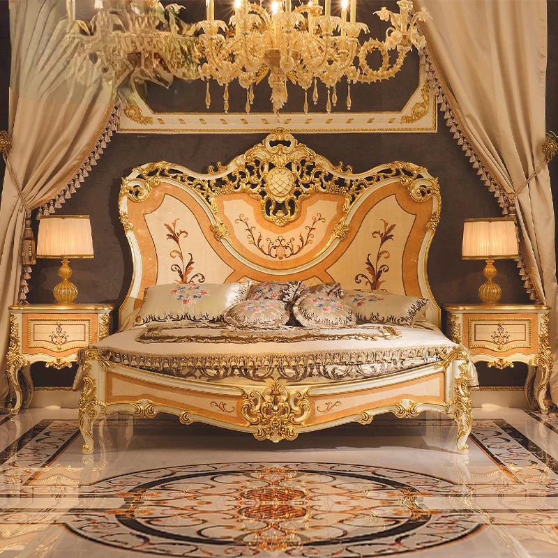 

Французская Двуспальная Кровать, большая семейная вилла, Главная спальня, настоящая древесина, кровать принцессы, Европейский дворец, роскошная Свадебная кровать по индивидуальному заказу