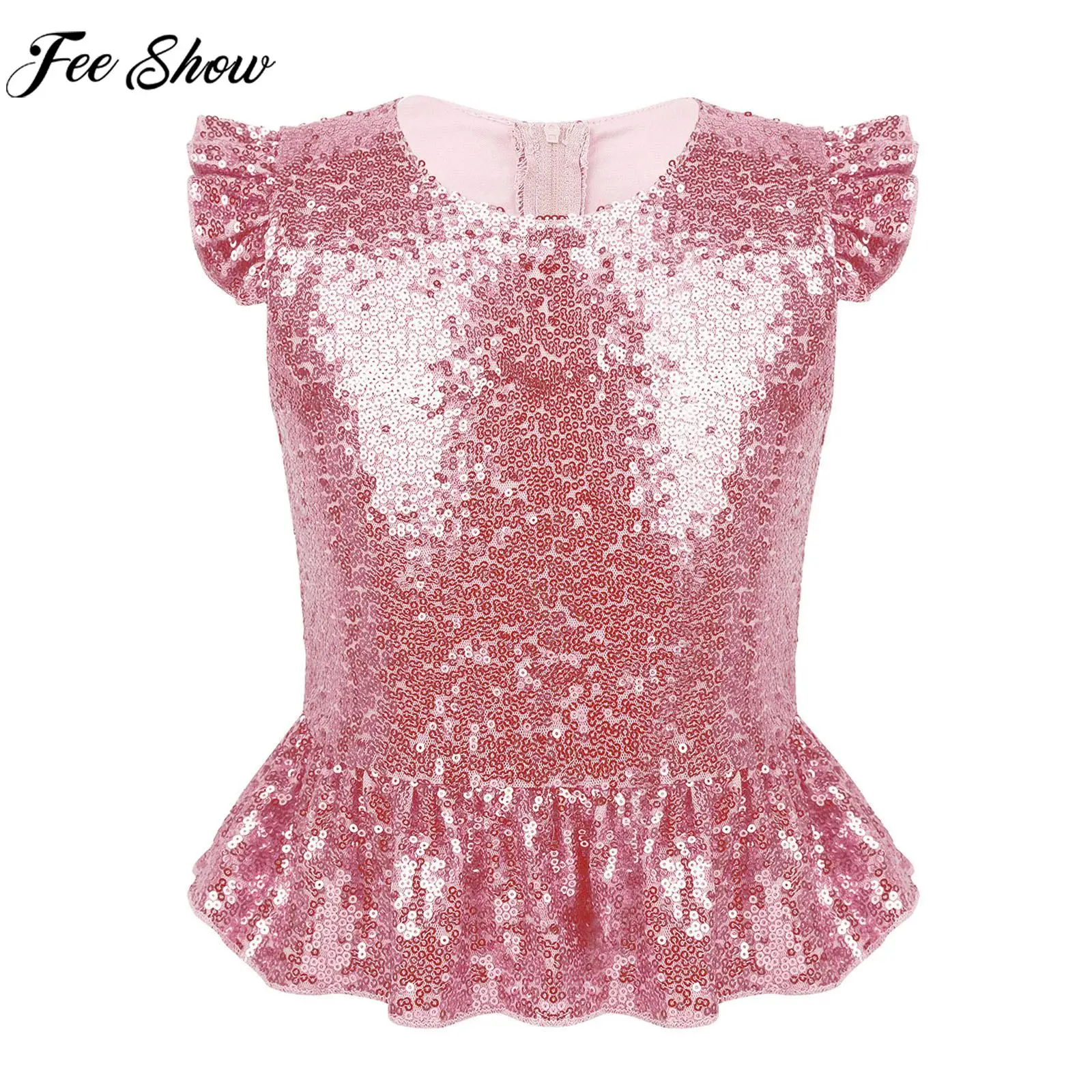 Детский блестящий топ русалки с блестками для девочек, футболка, костюм для косплея Хэллоуина, Одежда для танцев, выступлений, карнавала, дня рождения