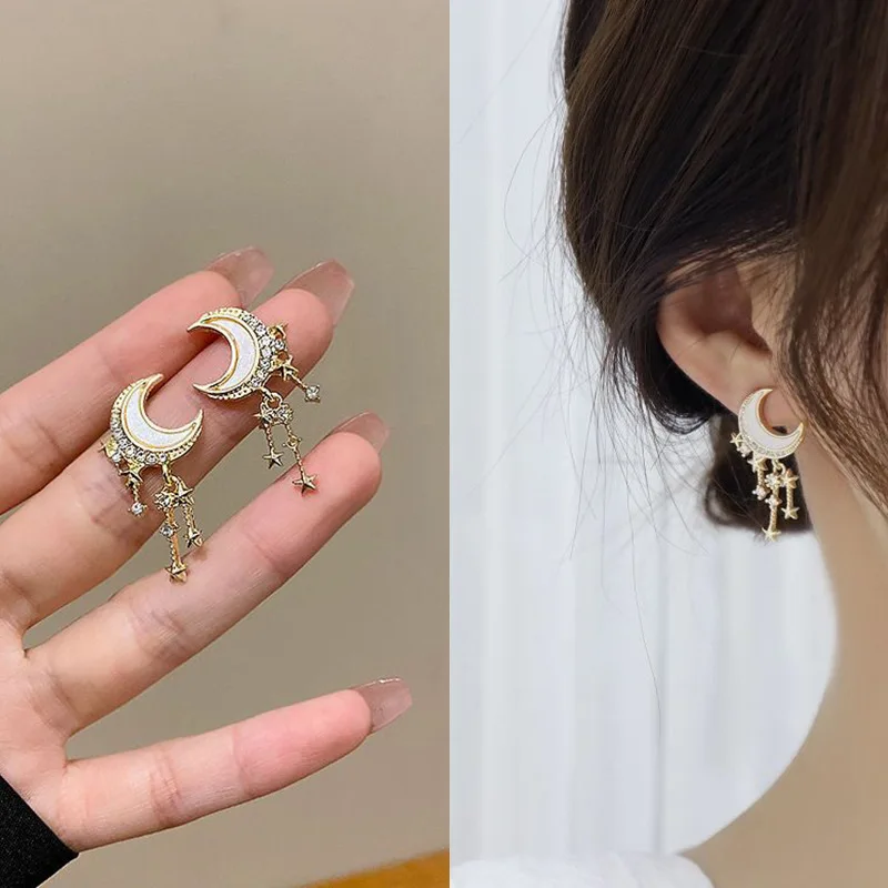 European and American New Irregular Star Moon Earrings Exquisite Fashion Personality Simple Zircon Temperament Women Earrings
