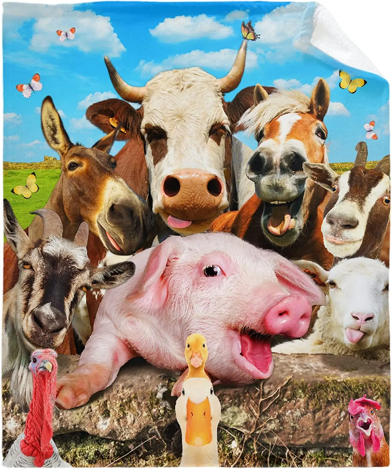 

Funny Farm Animal Party Selfie Blankets for Couch Sofa Bed Fleece Throw Blanket Super Soft Lightweight Warm Gift for Kids Women