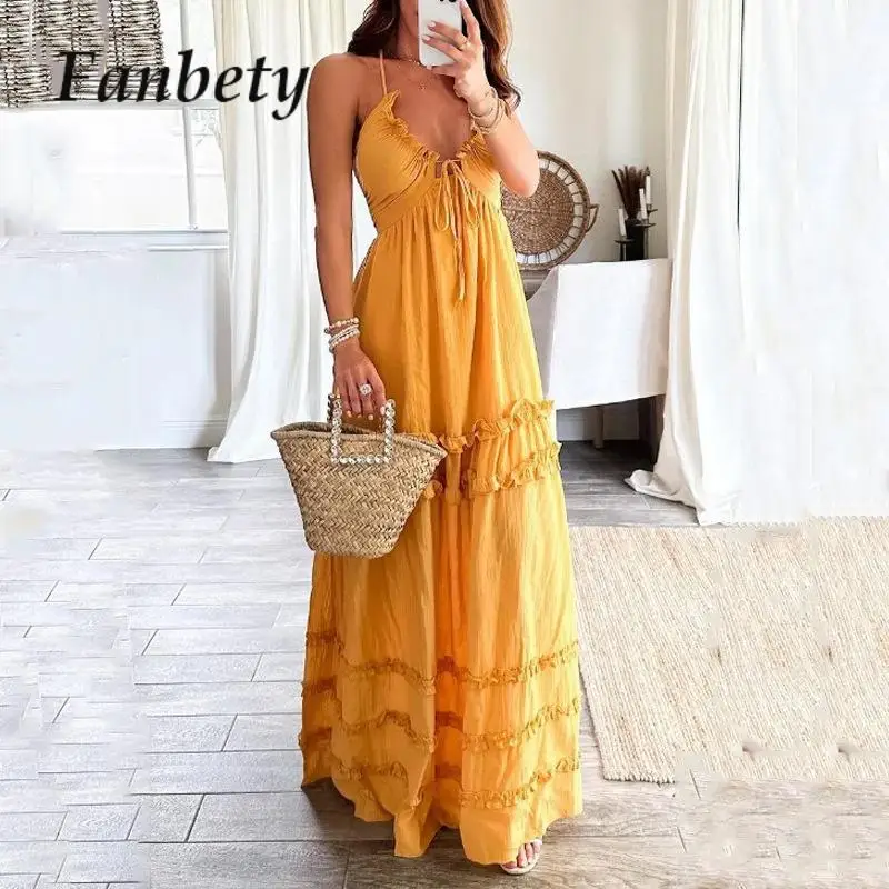 

Женское платье с V-образным вырезом, открытой спиной и завязкой на шее