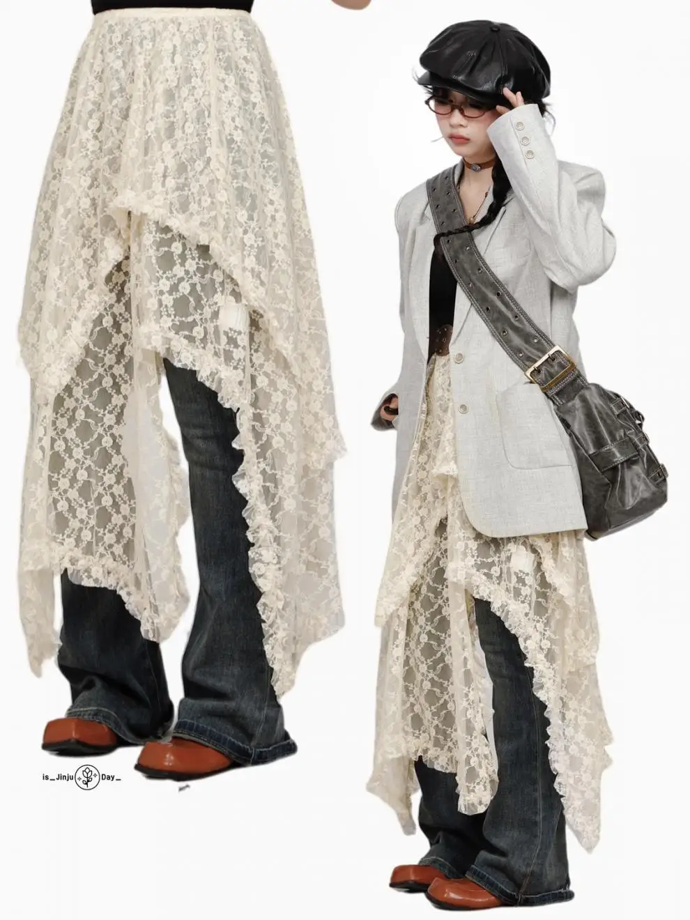 Юбки женские асимметричные летние Bohemain Y2k кружевной дизайн High Street до середины