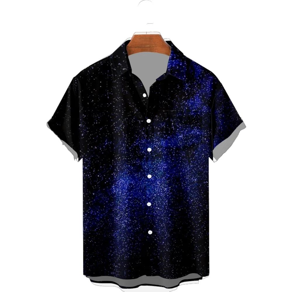 2022 Men's Short Sleeve Lapel Shirt Plus Size Starry 3 3D Printed Men's Top with Pockets