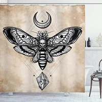 fantasy shower curtain dead head hawk moth with luna and stone magic skull illustration cloth fabric bathroom decor