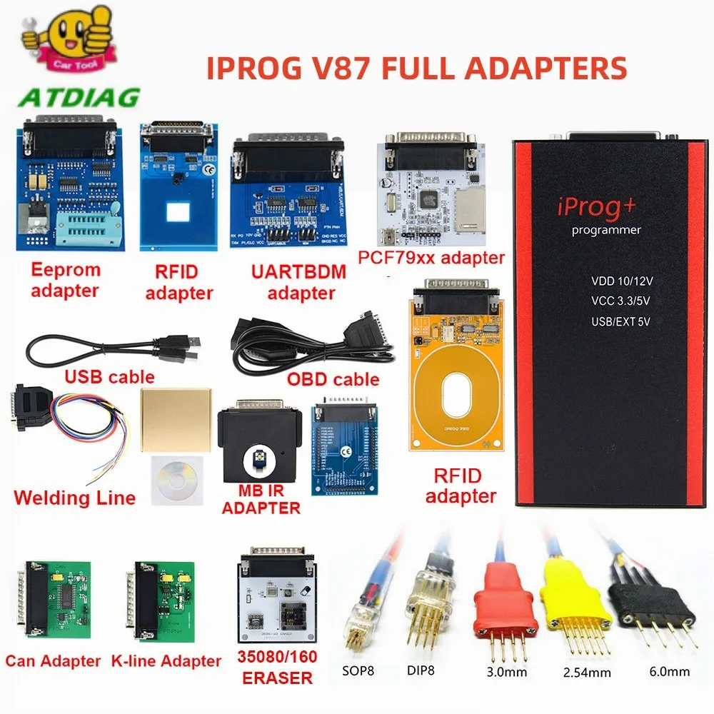 Лидер продаж! Программатор ключей V87 Iprog + поддержка IMMO Reset Pro до 2019 с 11 адаптерами