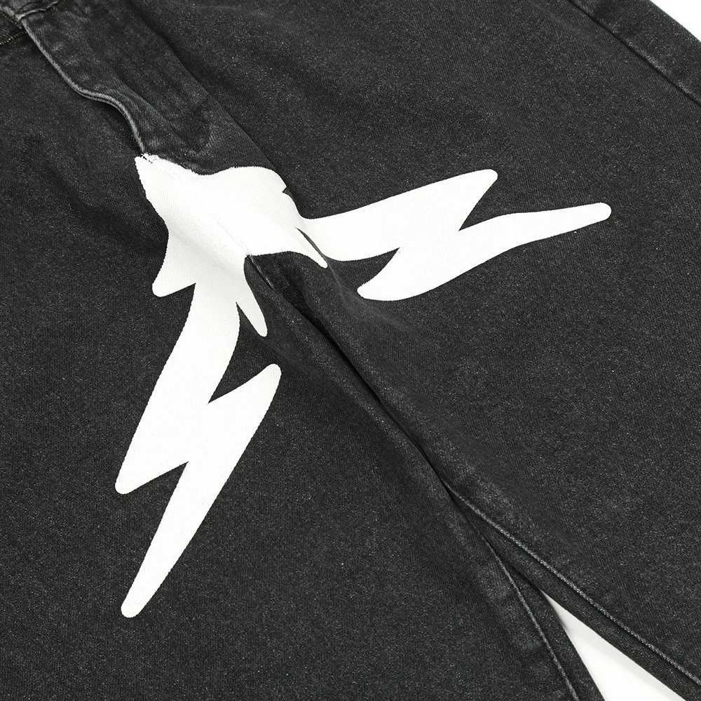 Hip Hop Stars Print Patchwork Streetwear Loose Jeans Mens Womens Straight Pockets Retro Casual Baggy Denim Trousers Pantalones