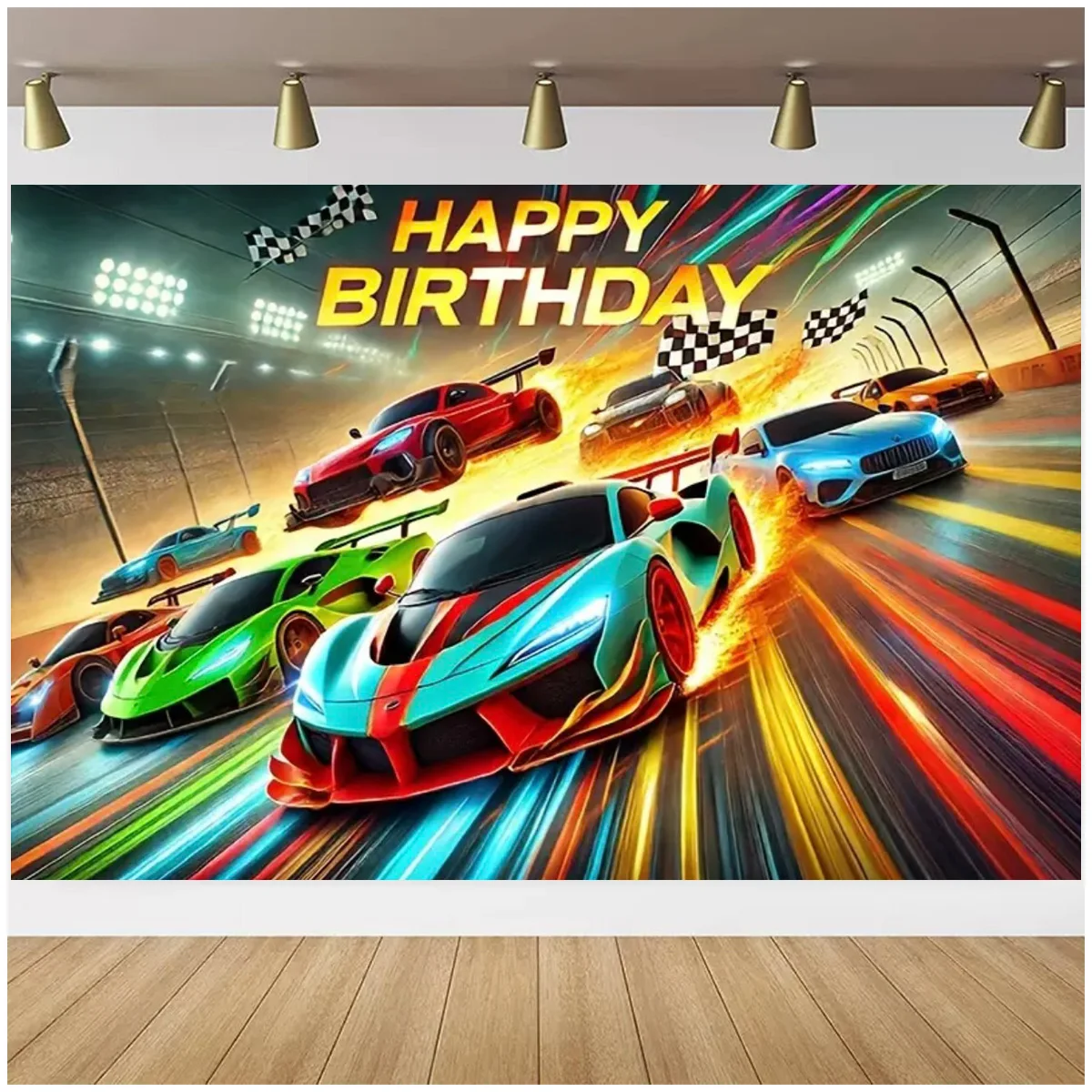 Super sports car racing theme birthday party background happy room decor photography studio props Banner