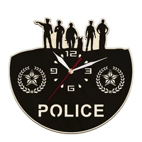 policemen silhouettes laser cut wood wall clock for police department decorative wall watch police badge officer retirement gift