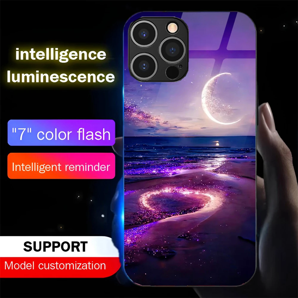 Фото Светящийся чехол Pretty Galaxy Beach LED Light Glow Luminous для iPhone Air 17 16 E 15 14 13 12 11 Pro Max с голосовым управлением №1